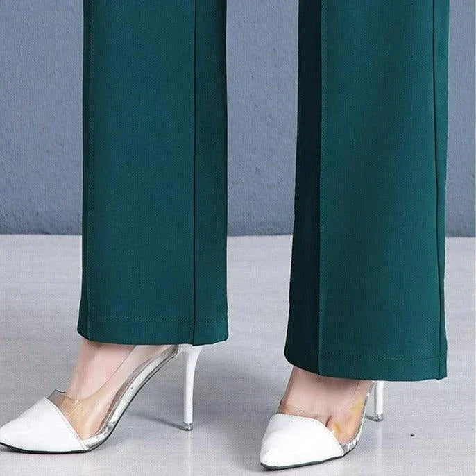 [Pagá 3, Llevate 5] Pantalones de Mujer Lavina de Tiro Alto con Botones Frontales en Poliéster y Seda Color Hielo